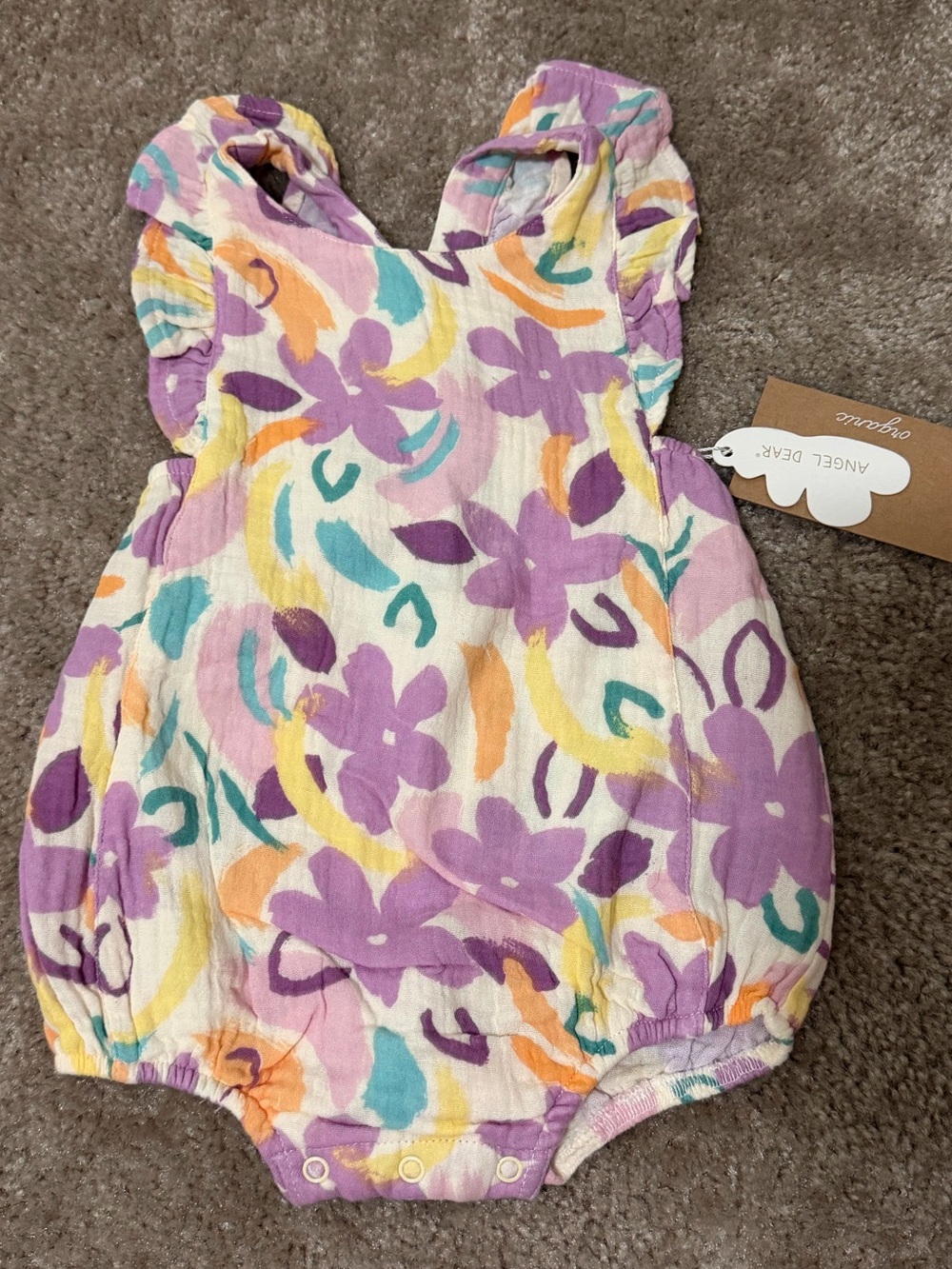Angel Dear Baby Girl Lavender Floral Romper 6/12 months